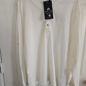 West Louis Men White Long Sleeve Henley Shirt Band Collar Size M NWT 083